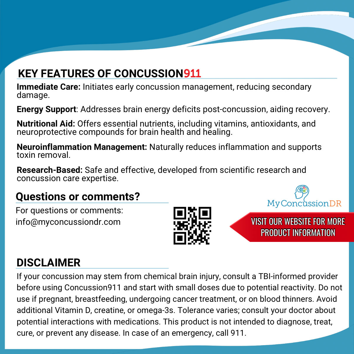 concussion911 instruction card